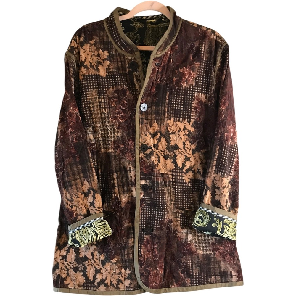 KOOS OF COURSE Womens‎ Jacket Artsy Tapestry Patchwork Silk Blend Bohemian Large